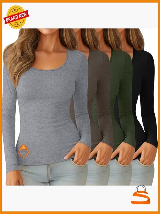 Other - 4 Pack Women's Fleece Lined Thermal Tops Long Sleeve Scoop Neck Base Layer